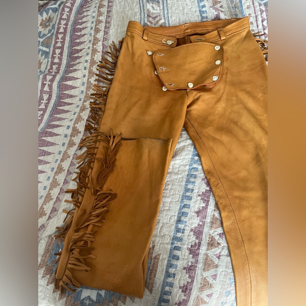 Vintage western leather fringe pants